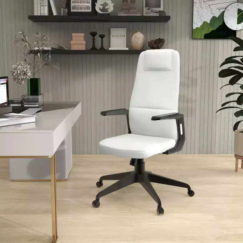 Chaise de bureau ergonomique LeisureMod Nexa à dossier haut - Hauteur réglable, pivotante, inclinable, appuie-tête rembourré, soutien lombaire, chaise de bureau pour la maison
