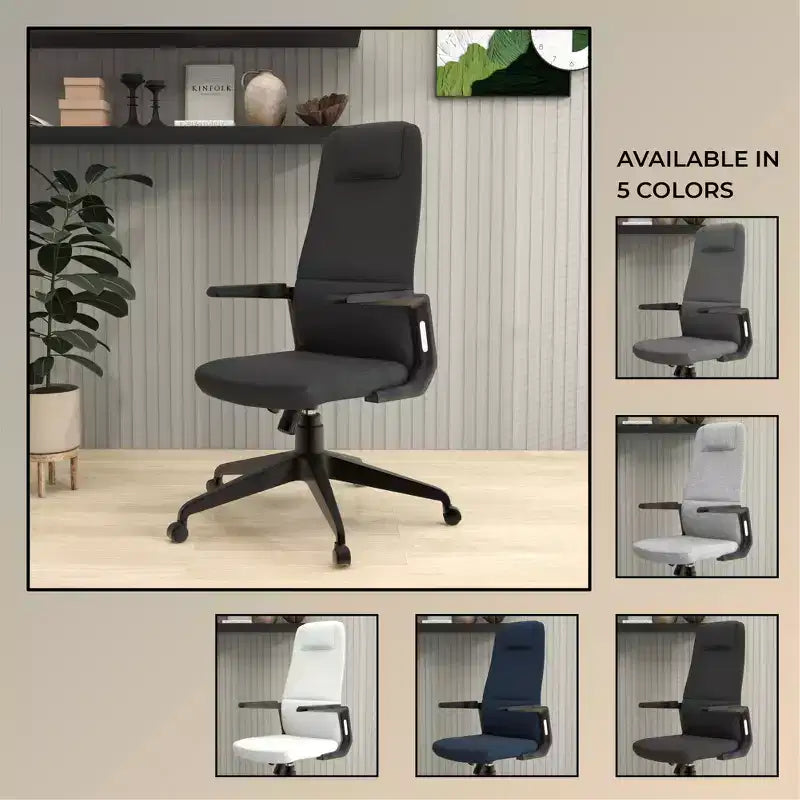 Chaise de bureau ergonomique LeisureMod Nexa à dossier haut - Hauteur réglable, pivotante, inclinable, appuie-tête rembourré, soutien lombaire, chaise de bureau pour la maison