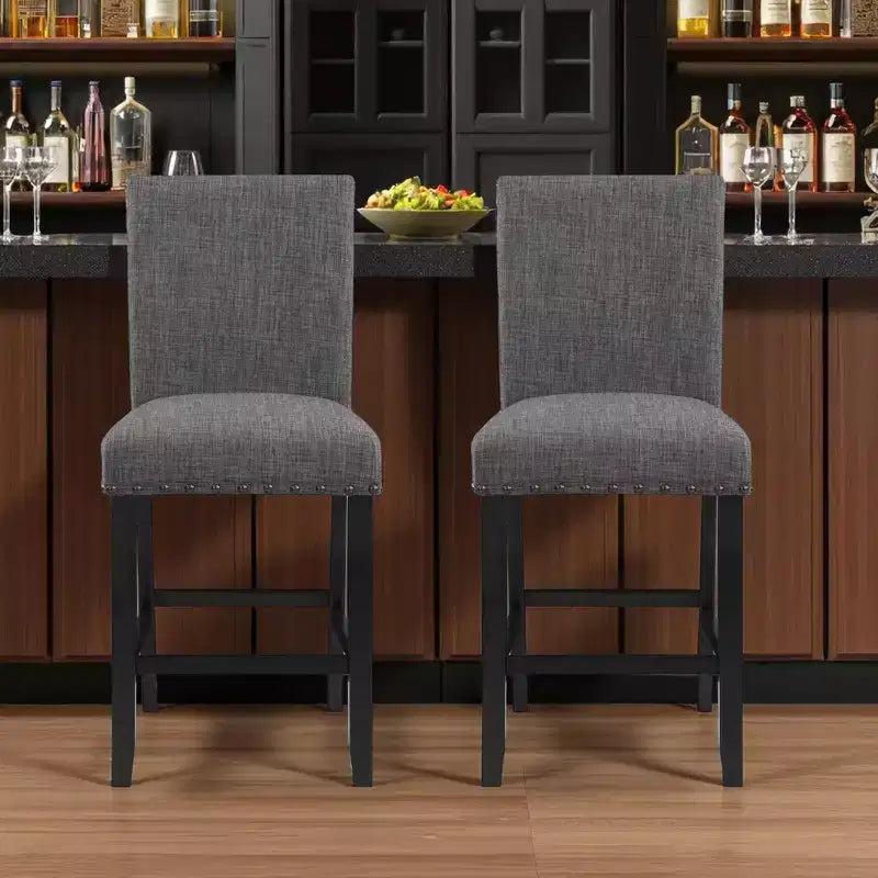 HomeRoots Lot de deux tabourets de bar hauteur comptoir 26" gris et noir en bois et tissu