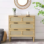 Okak Rustic Dresser for Bedroom with Wide Rattan Drawer, Wooden Chest Closet Storage Cabinet Organizer for Living Room Hallway Entryway