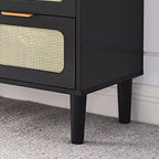 Commode rustique Okak pour chambre à coucher avec grand tiroir en rotin, meuble de rangement en bois pour salon, couloir, entrée