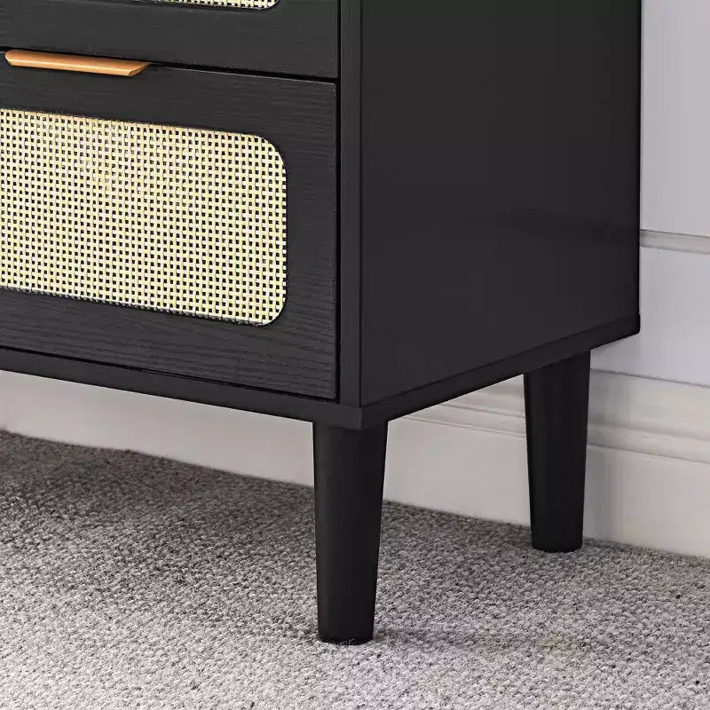 Commode rustique Okak pour chambre à coucher avec grand tiroir en rotin, meuble de rangement en bois pour salon, couloir, entrée
