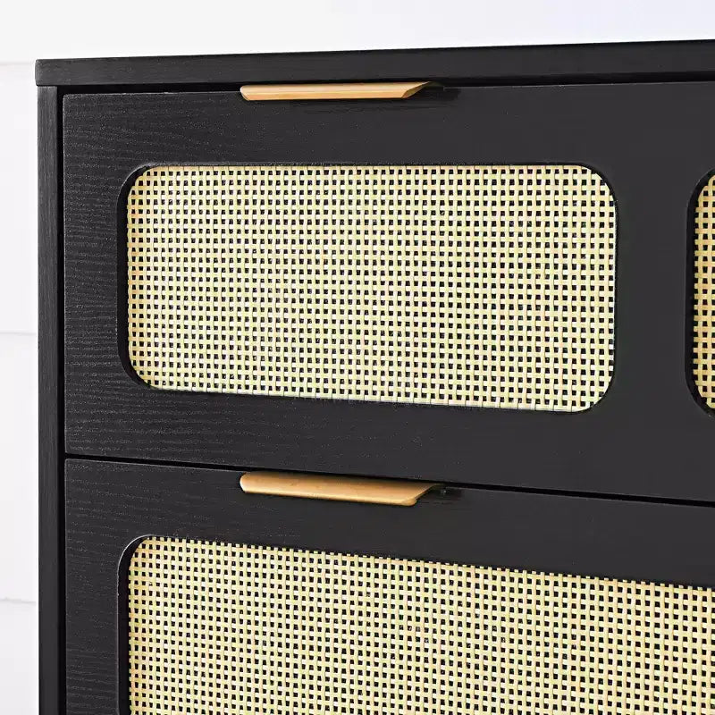 Commode rustique Okak pour chambre à coucher avec grand tiroir en rotin, meuble de rangement en bois pour salon, couloir, entrée