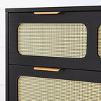 Commode rustique Okak pour chambre à coucher avec grand tiroir en rotin, meuble de rangement en bois pour salon, couloir, entrée
