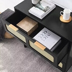 Commode rustique Okak pour chambre à coucher avec grand tiroir en rotin, meuble de rangement en bois pour salon, couloir, entrée