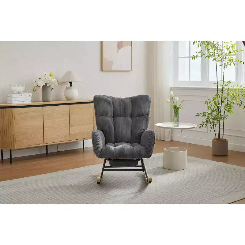Fauteuil à bascule Okak Furry, fauteuil de salon avec repose-pieds et dossier haut rembourré confortable, fauteuil à bascule pour chambre à coucher ou chambre de bébé