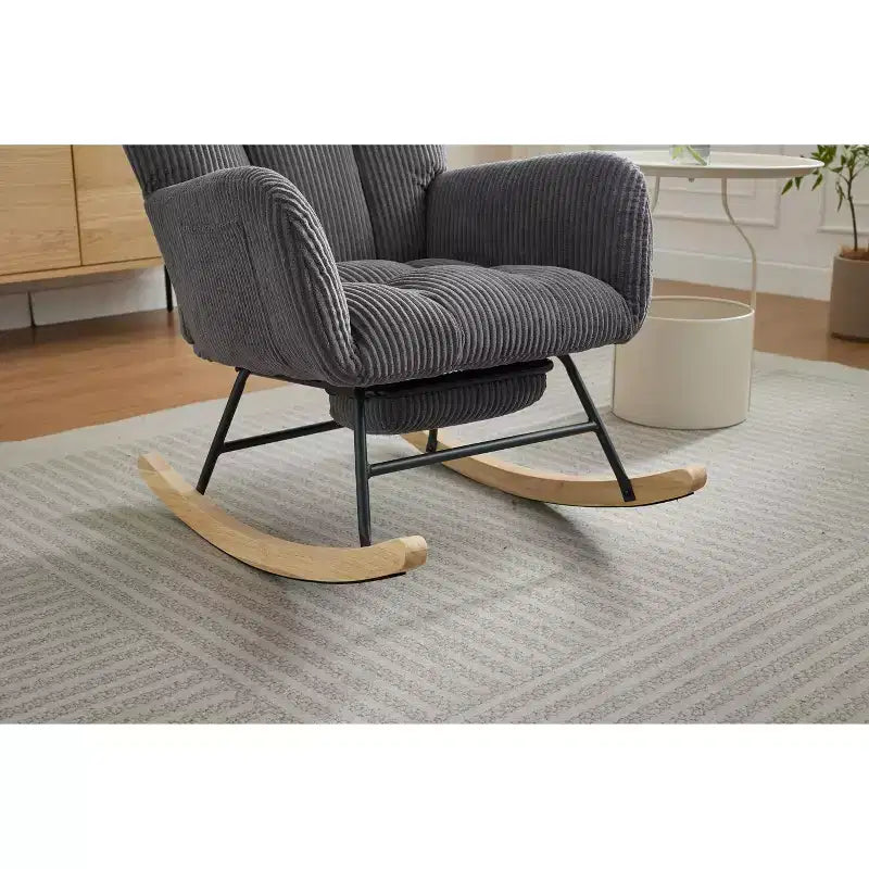 Fauteuil à bascule Okak Furry, fauteuil de salon avec repose-pieds et dossier haut rembourré confortable, fauteuil à bascule pour chambre à coucher ou chambre de bébé