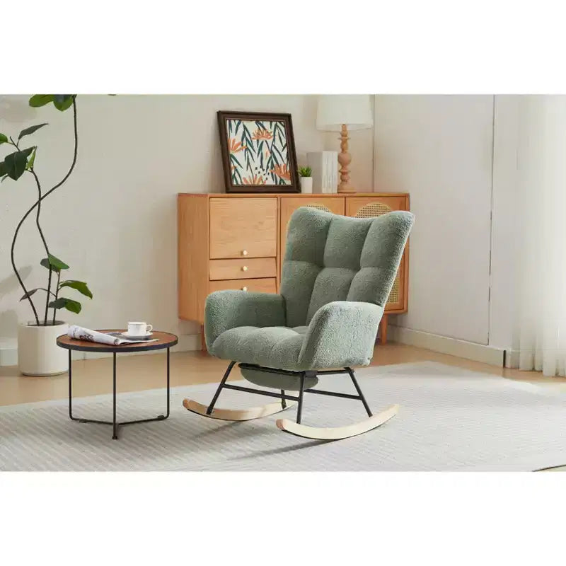 Fauteuil à bascule Okak Furry, fauteuil de salon avec repose-pieds et dossier haut rembourré confortable, fauteuil à bascule pour chambre à coucher ou chambre de bébé
