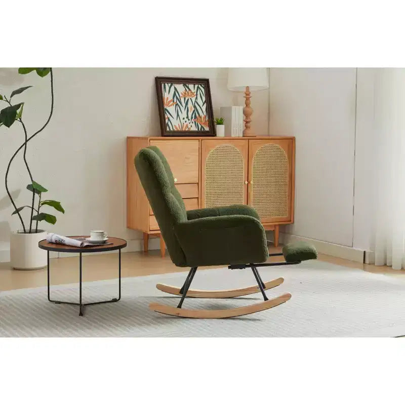 Fauteuil à bascule Okak Furry, fauteuil de salon avec repose-pieds et dossier haut rembourré confortable, fauteuil à bascule pour chambre à coucher ou chambre de bébé