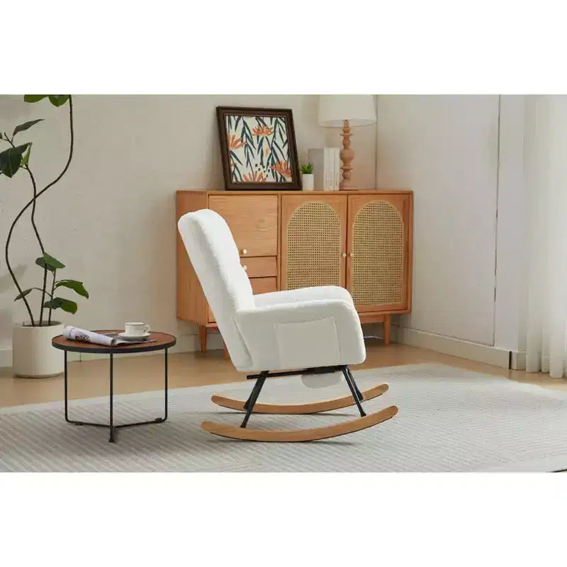 Fauteuil à bascule Okak Furry, fauteuil de salon avec repose-pieds et dossier haut rembourré confortable, fauteuil à bascule pour chambre à coucher ou chambre de bébé