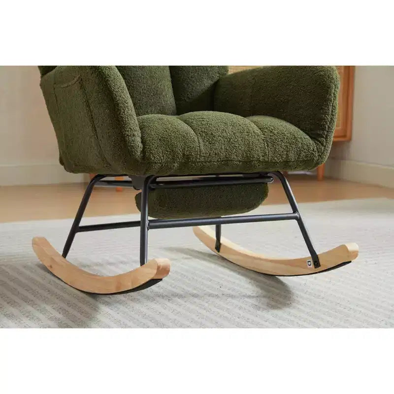 Fauteuil à bascule Okak Furry, fauteuil de salon avec repose-pieds et dossier haut rembourré confortable, fauteuil à bascule pour chambre à coucher ou chambre de bébé