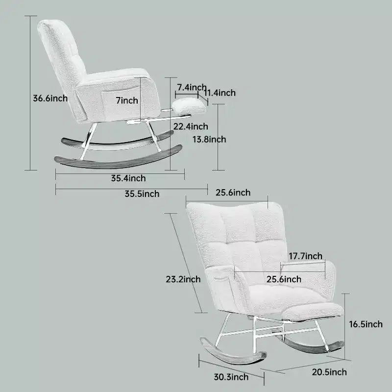 Fauteuil à bascule Okak Furry, fauteuil de salon avec repose-pieds et dossier haut rembourré confortable, fauteuil à bascule pour chambre à coucher ou chambre de bébé