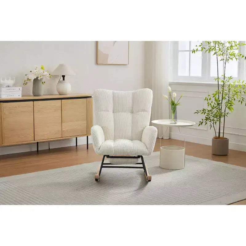 Fauteuil à bascule Okak Furry, fauteuil de salon avec repose-pieds et dossier haut rembourré confortable, fauteuil à bascule pour chambre à coucher ou chambre de bébé