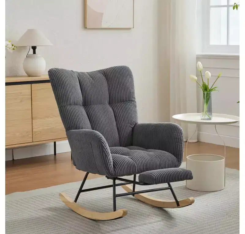 Fauteuil à bascule Okak Furry, fauteuil de salon avec repose-pieds et dossier haut rembourré confortable, fauteuil à bascule pour chambre à coucher ou chambre de bébé