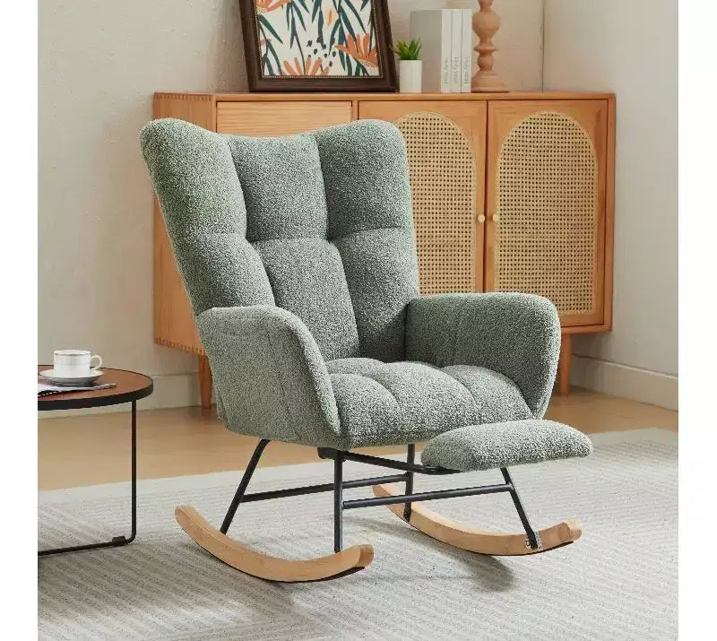 Fauteuil à bascule Okak Furry, fauteuil de salon avec repose-pieds et dossier haut rembourré confortable, fauteuil à bascule pour chambre à coucher ou chambre de bébé