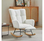 Fauteuil à bascule Okak Furry, fauteuil de salon avec repose-pieds et dossier haut rembourré confortable, fauteuil à bascule pour chambre à coucher ou chambre de bébé
