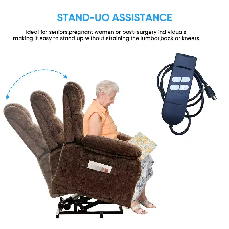 Fauteuil inclinable électrique en velours Mjkone avec chauffage lombaire et massage vibrant 8 points, fauteuil inclinable pour personnes âgées