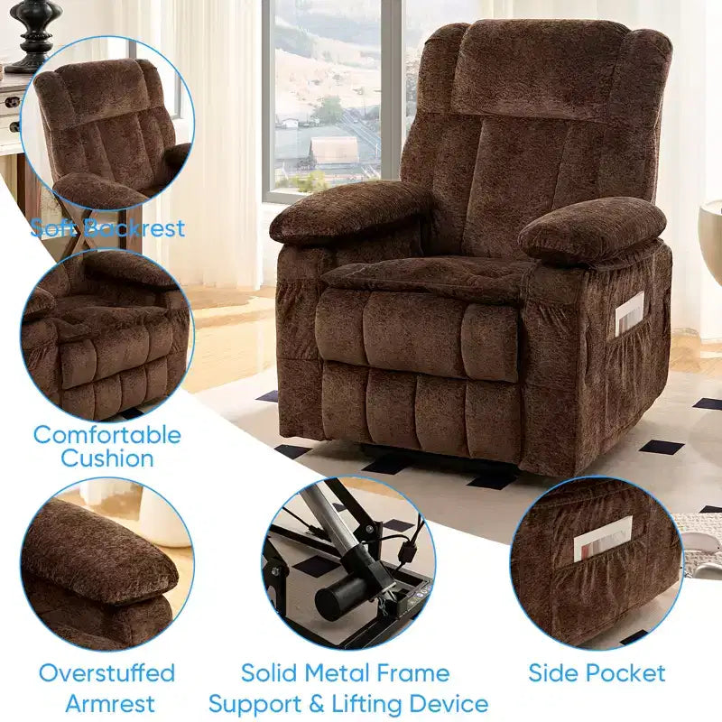 Fauteuil inclinable électrique en velours Mjkone avec chauffage lombaire et massage vibrant 8 points, fauteuil inclinable pour personnes âgées