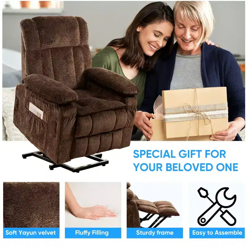 Fauteuil inclinable électrique en velours Mjkone avec chauffage lombaire et massage vibrant 8 points, fauteuil inclinable pour personnes âgées
