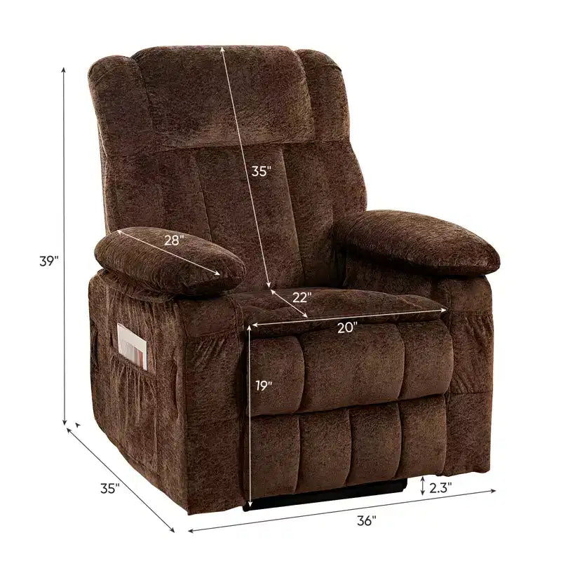 Fauteuil inclinable électrique en velours Mjkone avec chauffage lombaire et massage vibrant 8 points, fauteuil inclinable pour personnes âgées