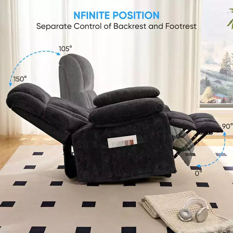 Fauteuil inclinable électrique en velours Mjkone avec chauffage lombaire et massage vibrant 8 points, fauteuil inclinable pour personnes âgées