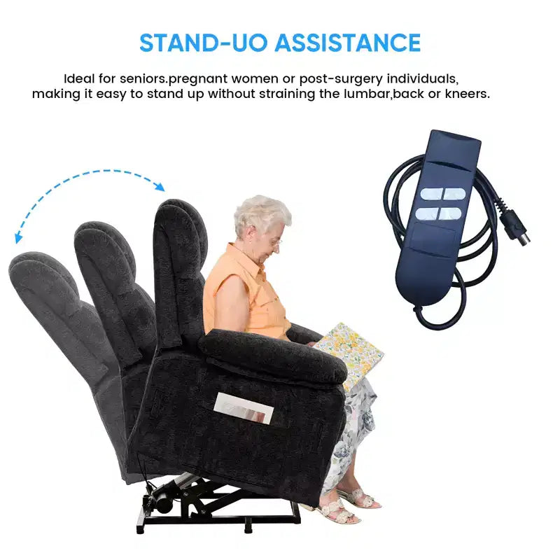 Fauteuil inclinable électrique en velours Mjkone avec chauffage lombaire et massage vibrant 8 points, fauteuil inclinable pour personnes âgées