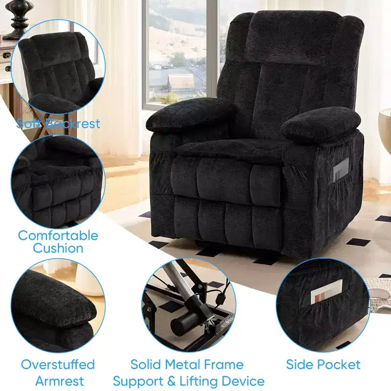 Fauteuil inclinable électrique en velours Mjkone avec chauffage lombaire et massage vibrant 8 points, fauteuil inclinable pour personnes âgées