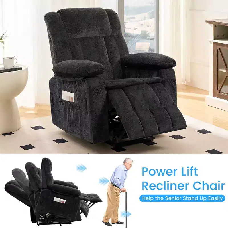 Fauteuil inclinable électrique en velours Mjkone avec chauffage lombaire et massage vibrant 8 points, fauteuil inclinable pour personnes âgées