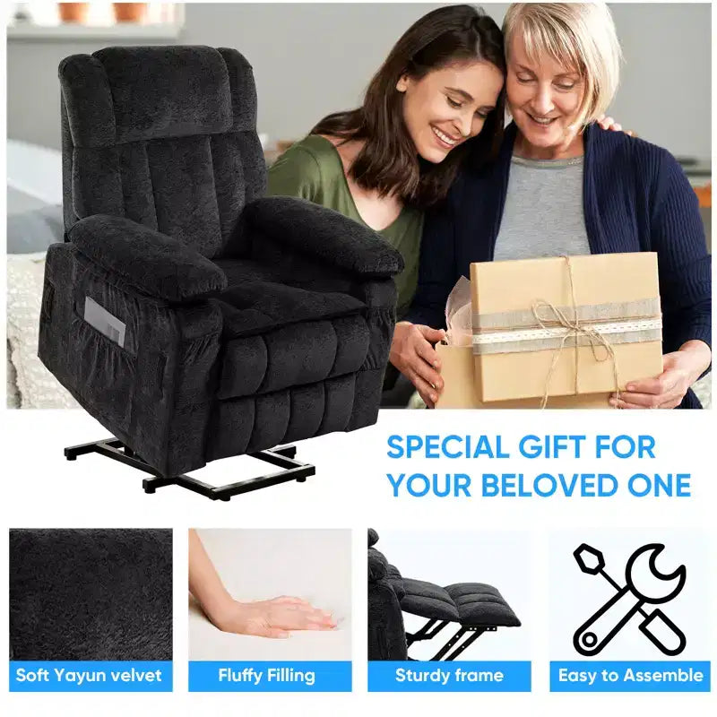 Fauteuil inclinable électrique en velours Mjkone avec chauffage lombaire et massage vibrant 8 points, fauteuil inclinable pour personnes âgées