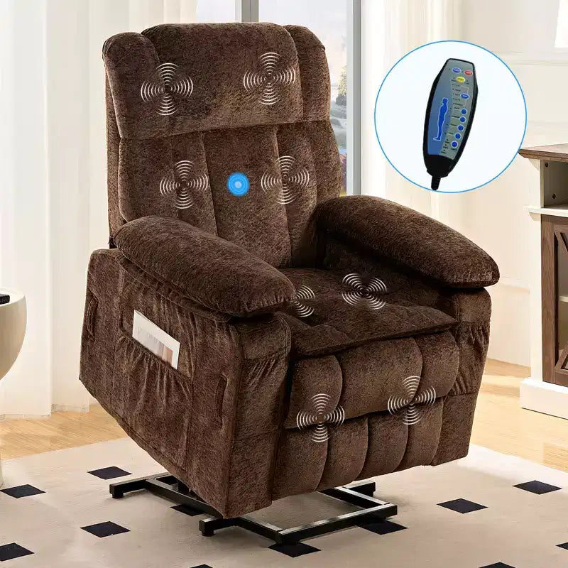Fauteuil inclinable électrique en velours Mjkone avec chauffage lombaire et massage vibrant 8 points, fauteuil inclinable pour personnes âgées