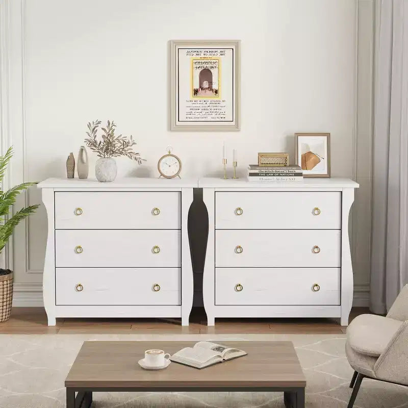 Commode Garvee blanche à 3 tiroirs, table de chevet du milieu du siècle avec 3 tiroirs et pieds incurvés pour salon, chambre, entrée ou chambre d'enfant.