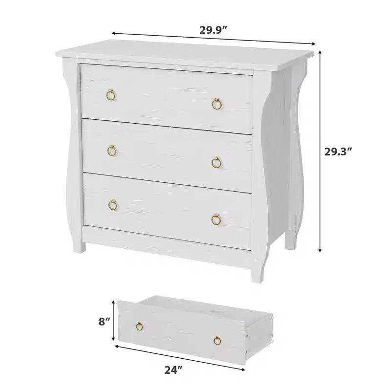 Commode Garvee blanche à 3 tiroirs, table de chevet du milieu du siècle avec 3 tiroirs et pieds incurvés pour salon, chambre, entrée ou chambre d'enfant.