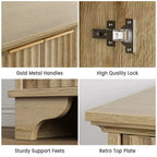 Bahut avec portes cannelées, Meuble de rangement de cuisine de style ferme avec étagères réglables, Meuble de bar à café moderne pour la maison, Chêne naturel