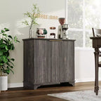 Bahut avec portes cannelées, Meuble de rangement de cuisine de style ferme avec étagères réglables, Meuble de bar à café moderne pour la maison, Chêne naturel