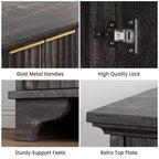 Bahut avec portes cannelées, Meuble de rangement de cuisine de style ferme avec étagères réglables, Meuble de bar à café moderne pour la maison, Chêne naturel