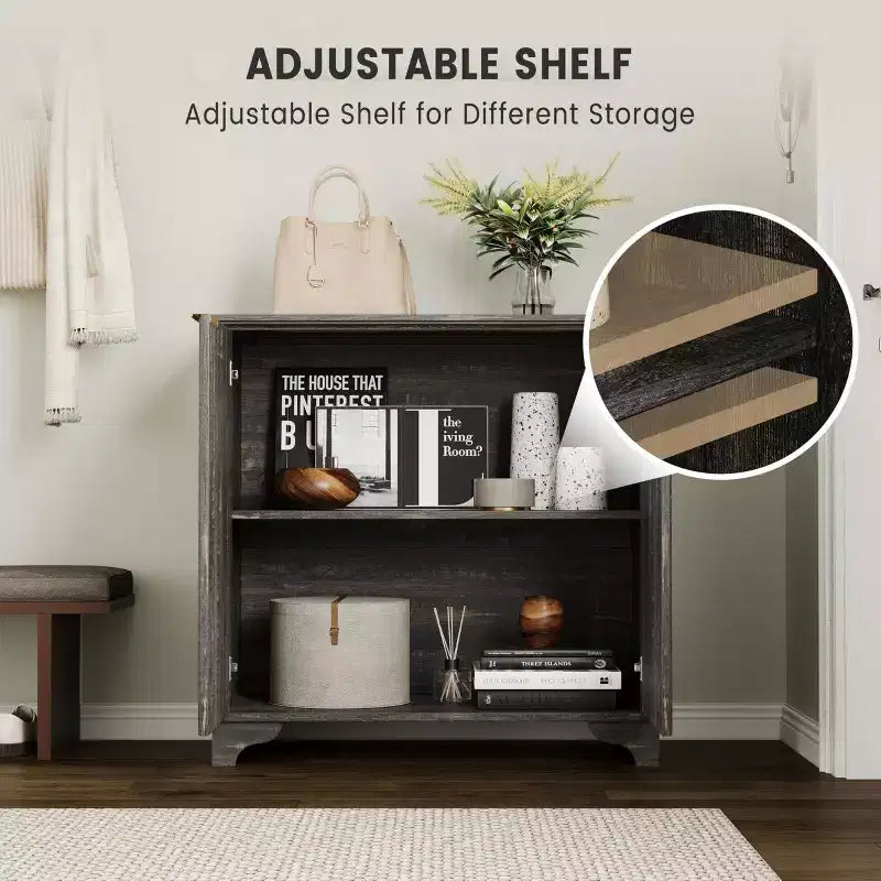 Bahut avec portes cannelées, Meuble de rangement de cuisine de style ferme avec étagères réglables, Meuble de bar à café moderne pour la maison, Chêne naturel