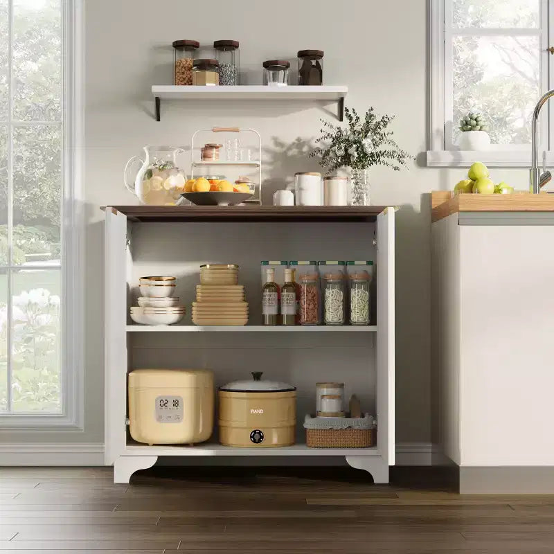 Bahut avec portes cannelées, Meuble de rangement de cuisine de style ferme avec étagères réglables, Meuble de bar à café moderne pour la maison, Chêne naturel