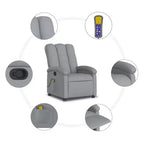 vidaXL Fauteuil inclinable de massage en tissu gris clair, métal, bois d'ingénierie - Gris clair à dossier inclinable manuel avec massage