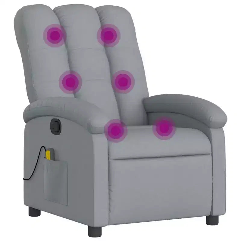 vidaXL Fauteuil inclinable de massage en tissu gris clair, métal, bois d'ingénierie - Gris clair à dossier inclinable manuel avec massage