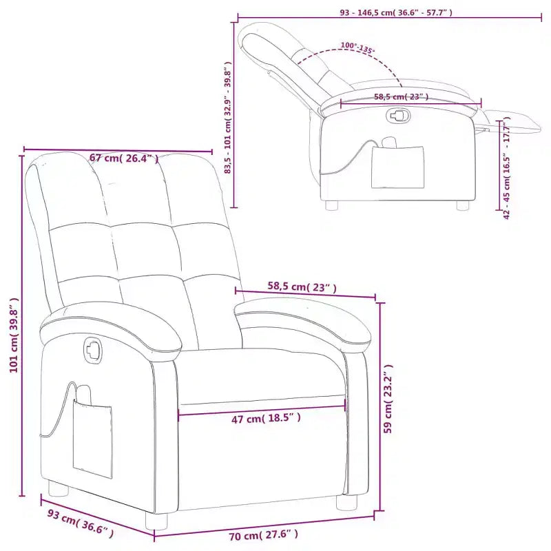 vidaXL Fauteuil inclinable de massage en tissu gris clair, métal, bois d'ingénierie - Gris clair à dossier inclinable manuel avec massage