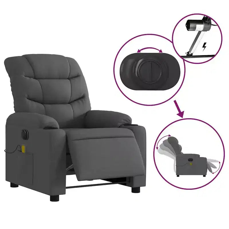 vidaXL Fauteuil inclinable de massage électrique gris foncé
