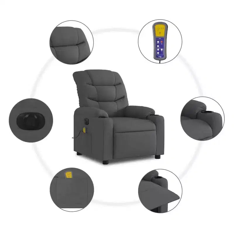 vidaXL Fauteuil inclinable de massage électrique gris foncé