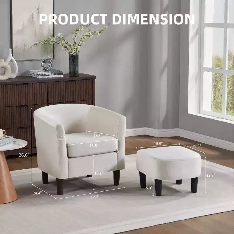 Fauteuil d'appoint en velours avec ottoman, fauteuil club moderne pour salon, chambre à coucher, gris