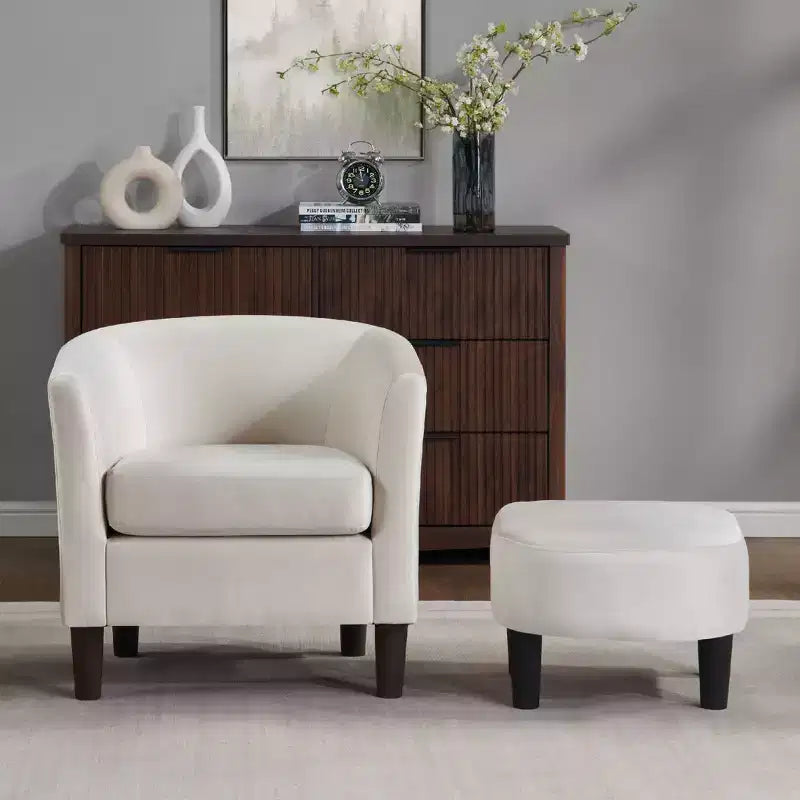 Fauteuil d'appoint en velours avec ottoman, fauteuil club moderne pour salon, chambre à coucher, gris