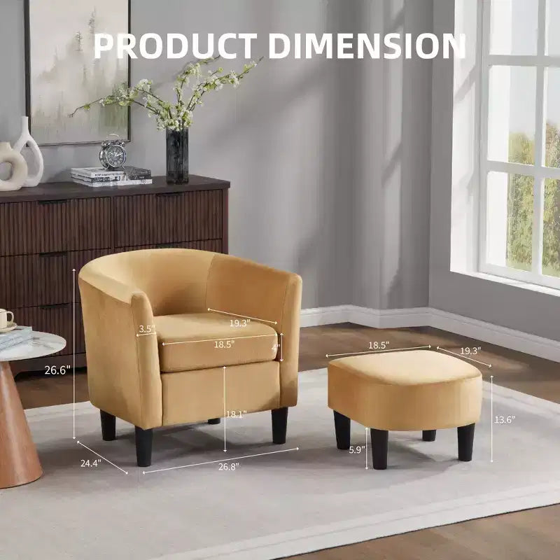Fauteuil d'appoint en velours avec ottoman, fauteuil club moderne pour salon, chambre à coucher, gris