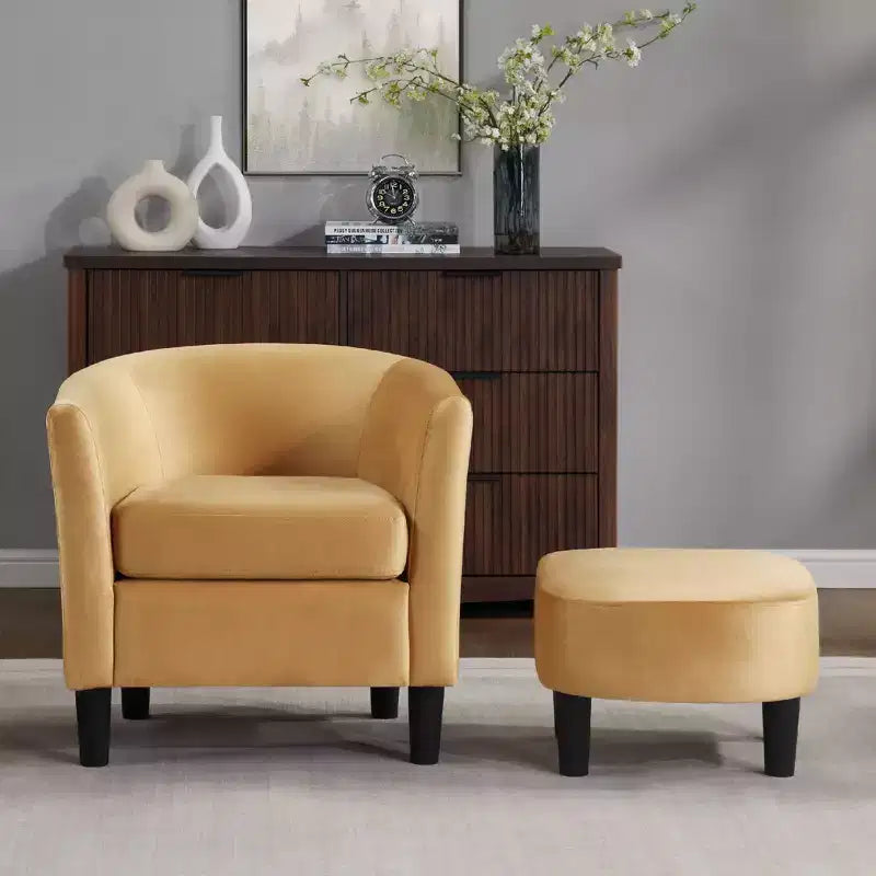 Fauteuil d'appoint en velours avec ottoman, fauteuil club moderne pour salon, chambre à coucher, gris