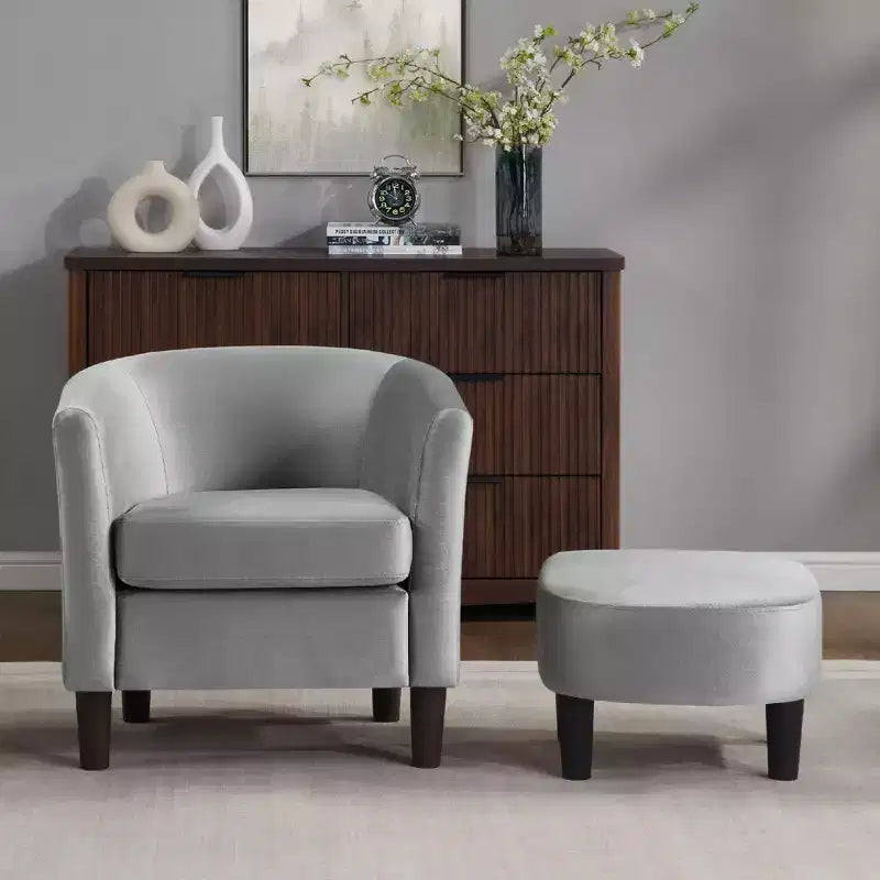 Fauteuil d'appoint en velours avec ottoman, fauteuil club moderne pour salon, chambre à coucher, gris