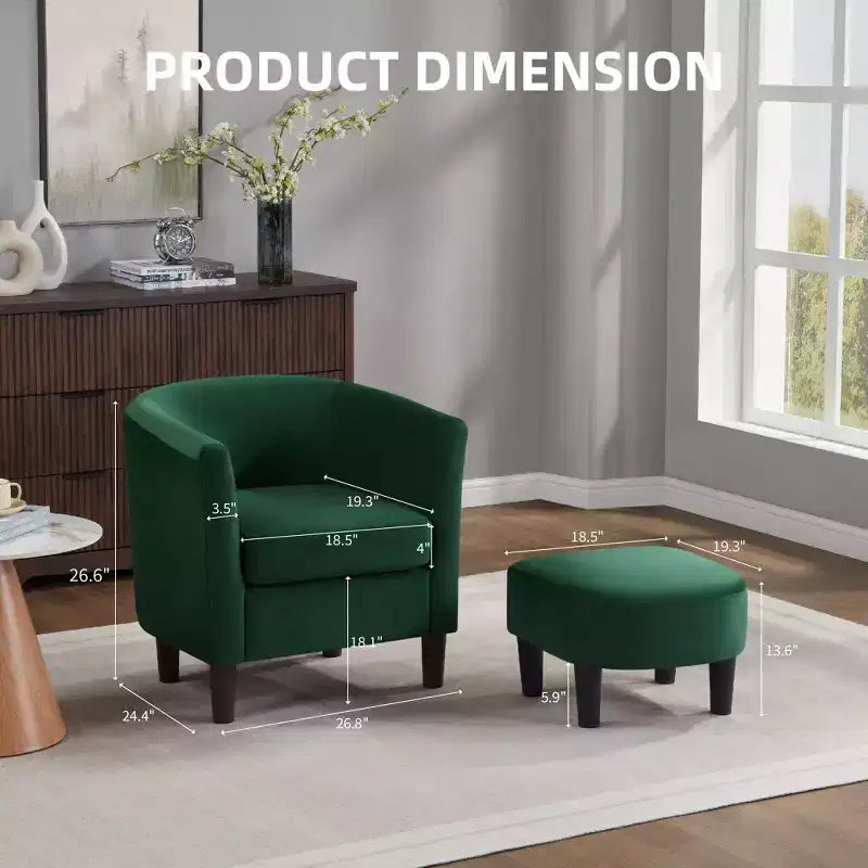 Fauteuil d'appoint en velours avec ottoman, fauteuil club moderne pour salon, chambre à coucher, gris