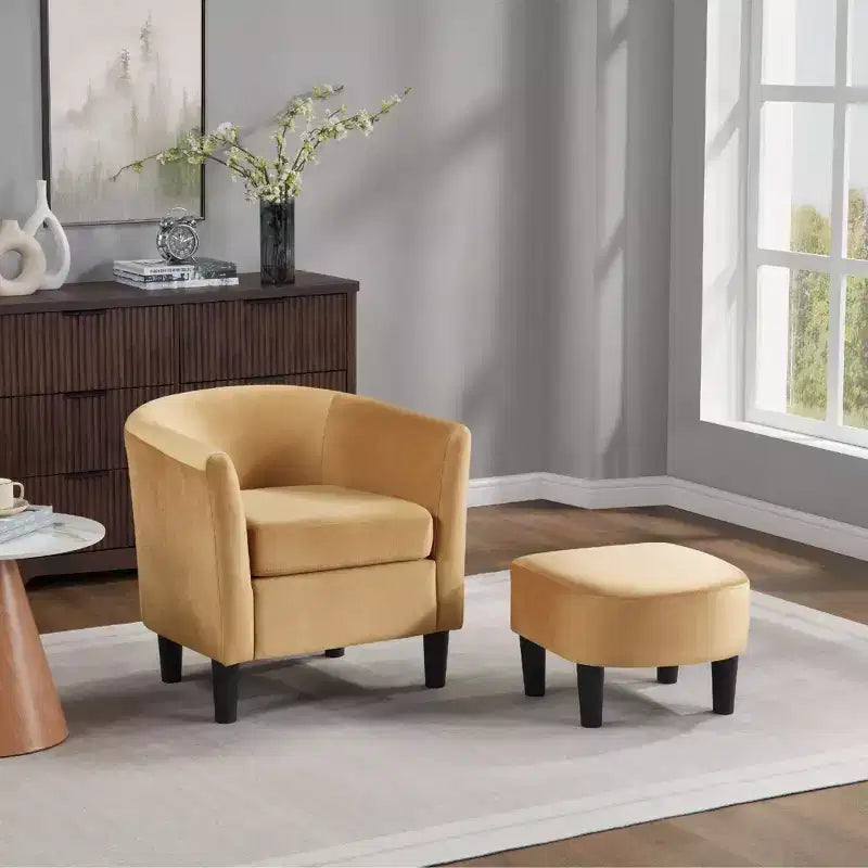 Fauteuil d'appoint en velours avec ottoman, fauteuil club moderne pour salon, chambre à coucher, gris