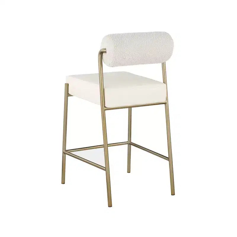 Meridian Furniture, Tabouret de comptoir Carly, assise en cuir végétalien crème / dossier en tissu bouclé